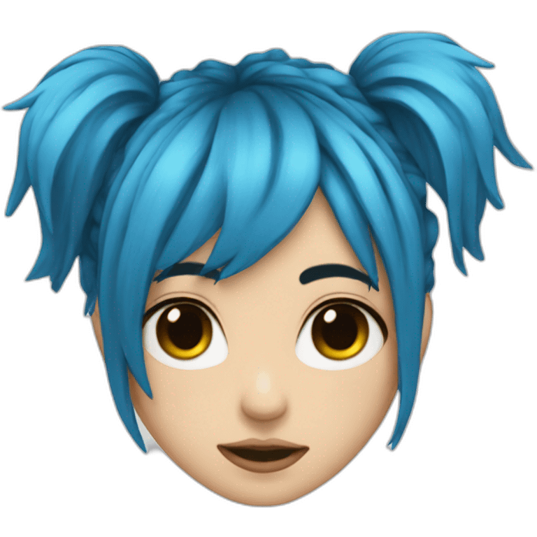 Cute Emo girl long choppy blue hair side bangs emoji