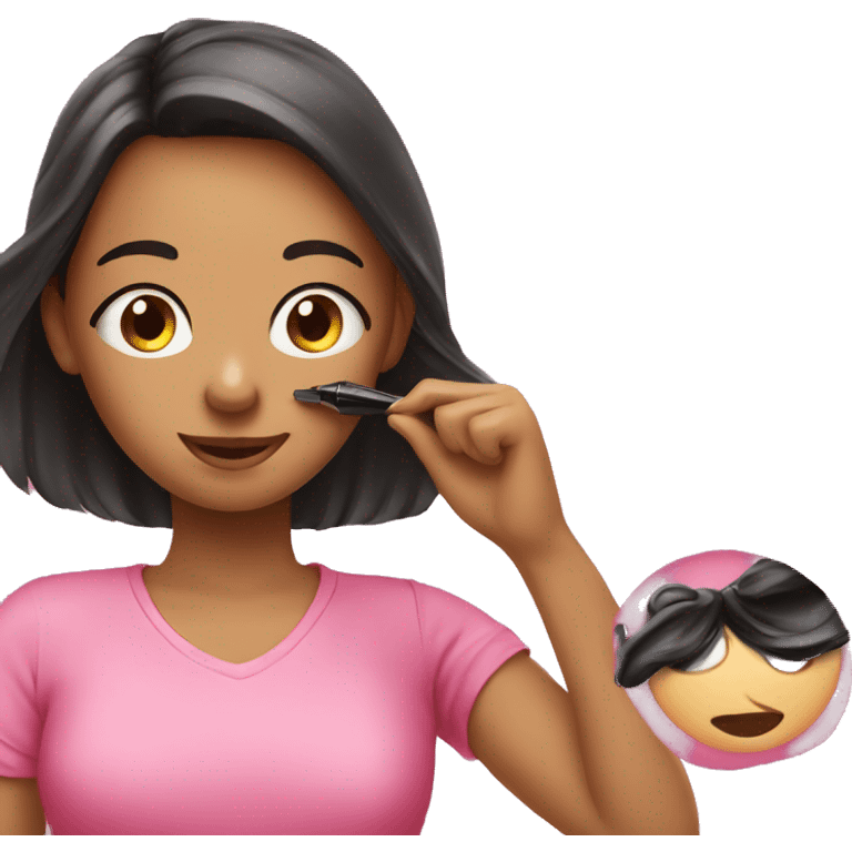 Girl in pink shirt putting on mascara  emoji