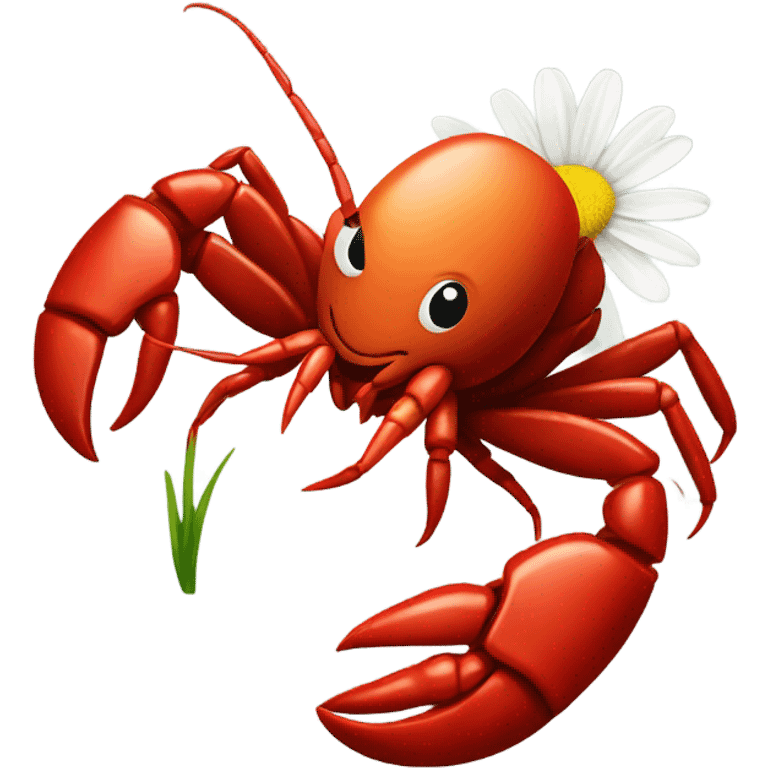 Crawfish holding a daisy in its claws emoji