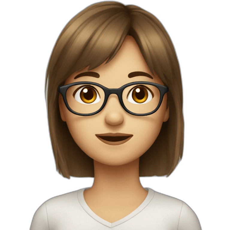 Girl with brown hair and bangs and glasses emoji