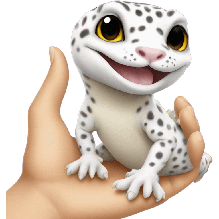 White leopard gecko in hand emoji