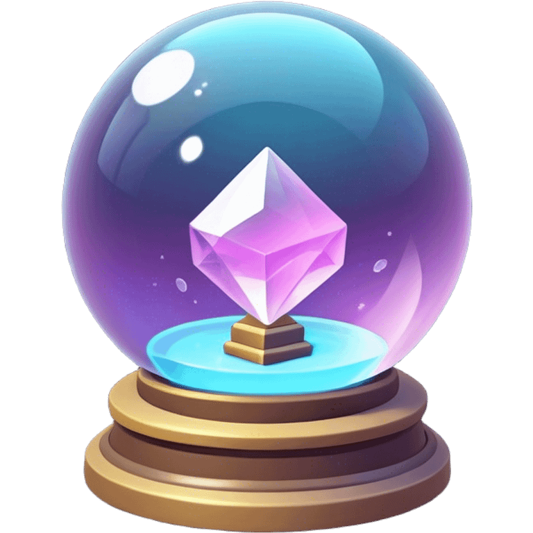 Clash of Clans aesthetic: Cinematic Playful 3D Isometric Crystal Ball Emoji, rendered in a 3D vector-style similar to standard emojis with minimal shading and bold, simplified shapes. A compact, distinct form with signature details, softly glowing with a fantasy RPG magic charm. Simplified yet unmistakably iconic, highly detailed and consistent, glowing with a soft radiance and high shine. Stylized with a touch of heroic grandeur and a soft glowing outline, capturing the essence of a beloved gaming relic with a friendly, playful manner! emoji