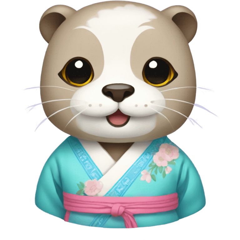 An otter face wear pastel-colored traditional Korean hanbok emoji