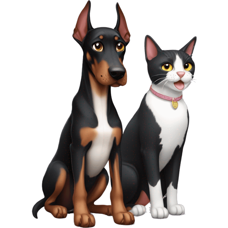 Doberman and white cat emoji