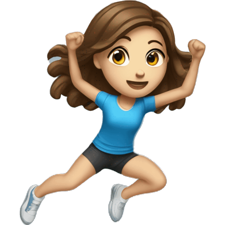 Trampoline park kid girl with brown hair abd blue eyes jumping  emoji