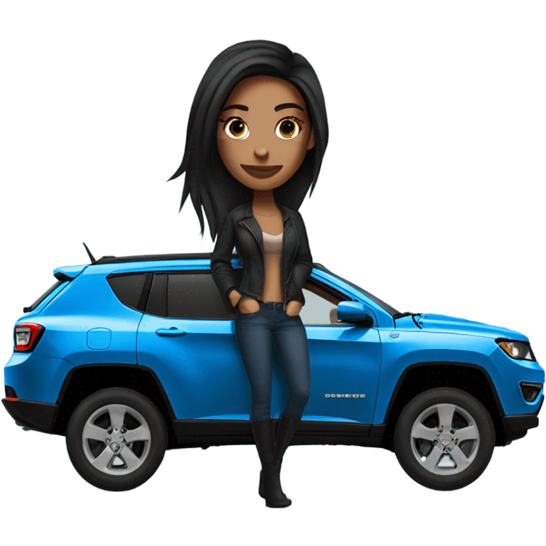 Black jeep compass car driven by sexy blue eyed brunette girl with black straight hair emoji