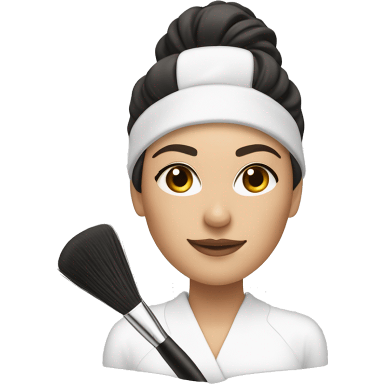 Brunette Esthetician wearing white holding a fan brush emoji