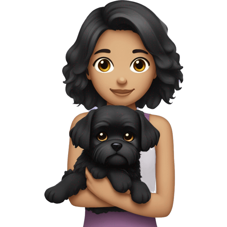 black haired girl holding a black shi tzu emoji