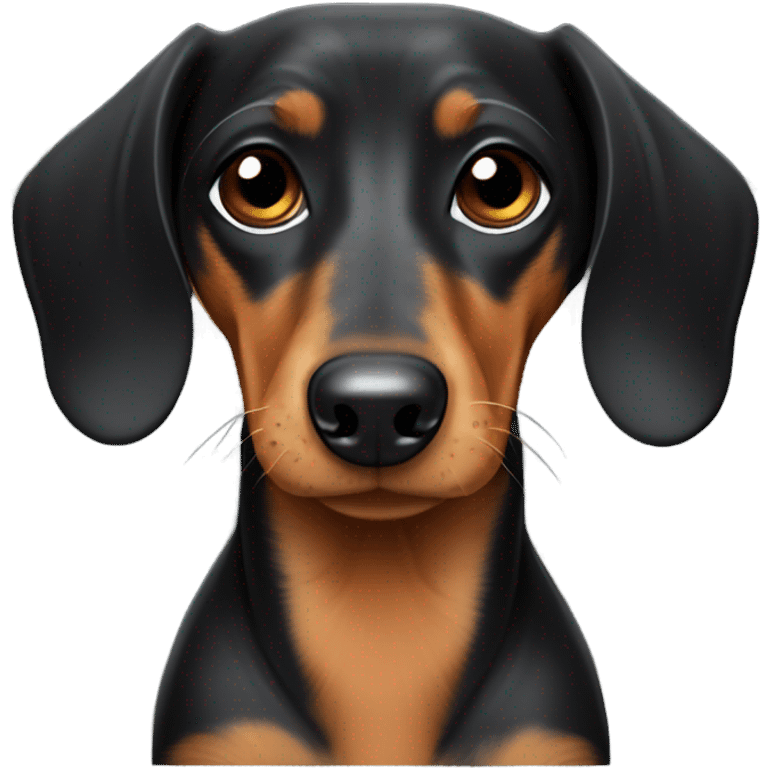 Black and tan short haired dachshund with dark eyes emoji