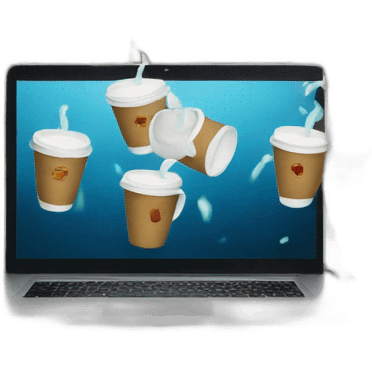 it's raining coffeecups laptop emoji