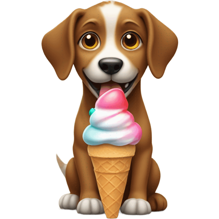 Dog with dinosaur body holding an ice cream emoji