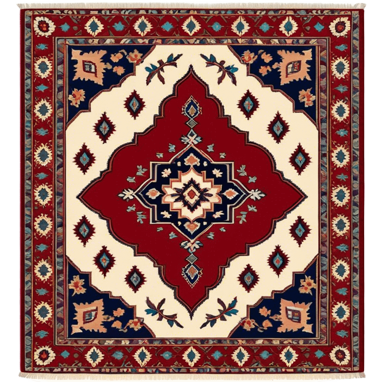 Cinematic Realistic depiction of a richly patterned Turkish carpet, rendered with exquisite details and vibrant colors, set against a soft, warmly lit background that emphasizes its artisanal craftsmanship emoji