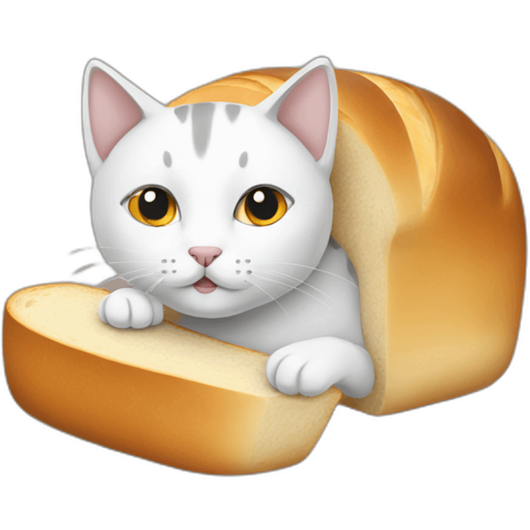 white and Grey cat in a bread loaf emoji