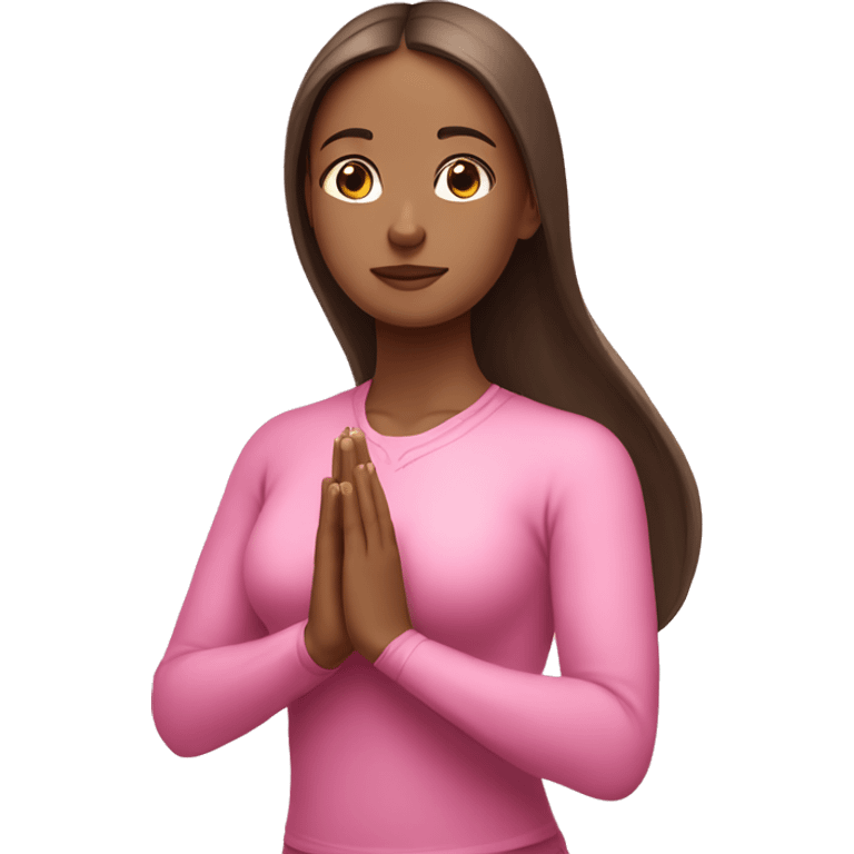 White Brunette Girl doing praying yoga pose in pink tones half body emoji