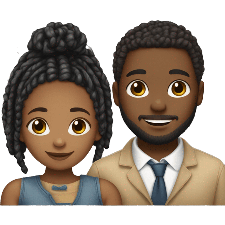 Realistic black girl with box braids and light skin boy with short curly hair and a short beard hugging emoji