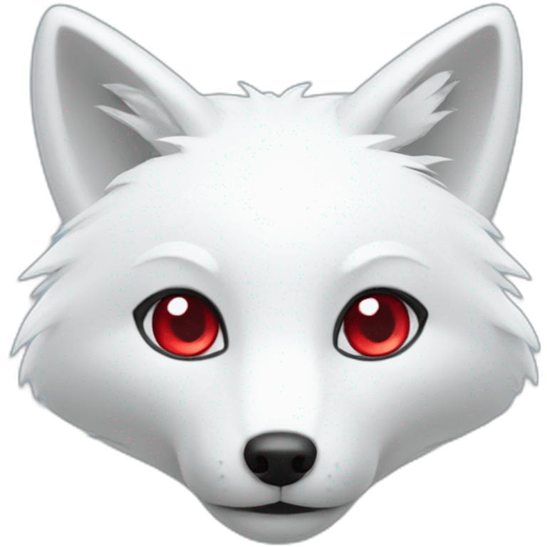 White fox has several tails with a red tip on each tail and light blue eyes. emoji