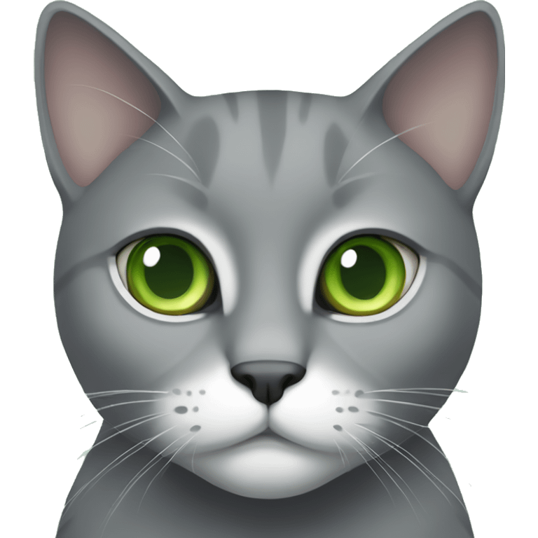 Grey cat with white spot on chest and green eyes emoji