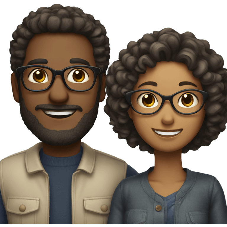 smiling couple with glasses not super curly hair emoji