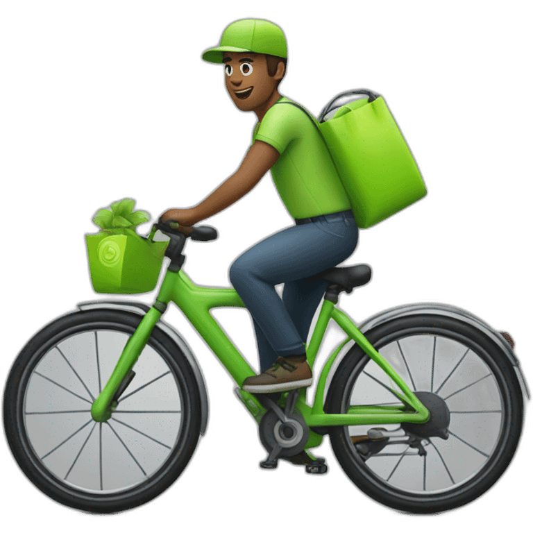 Delivery guy with lime green bag on cycle emoji