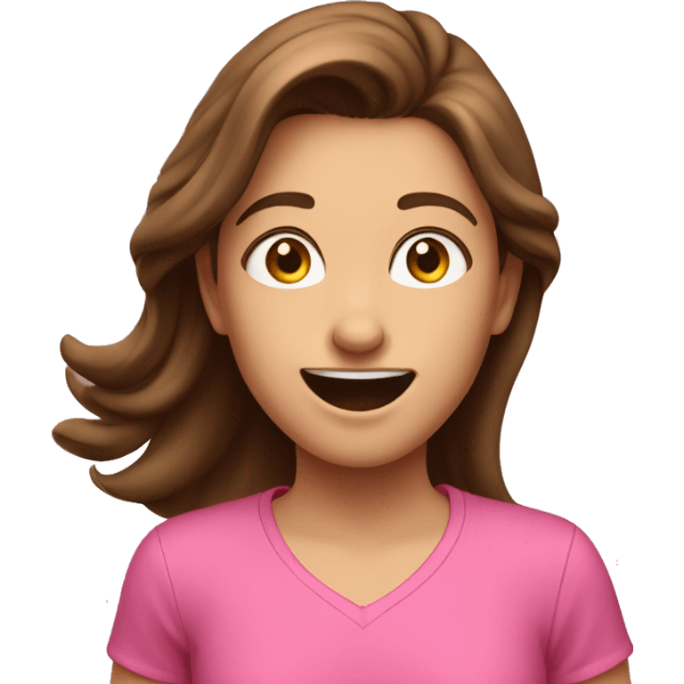 Excited brown haired girl in pink shirt emoji