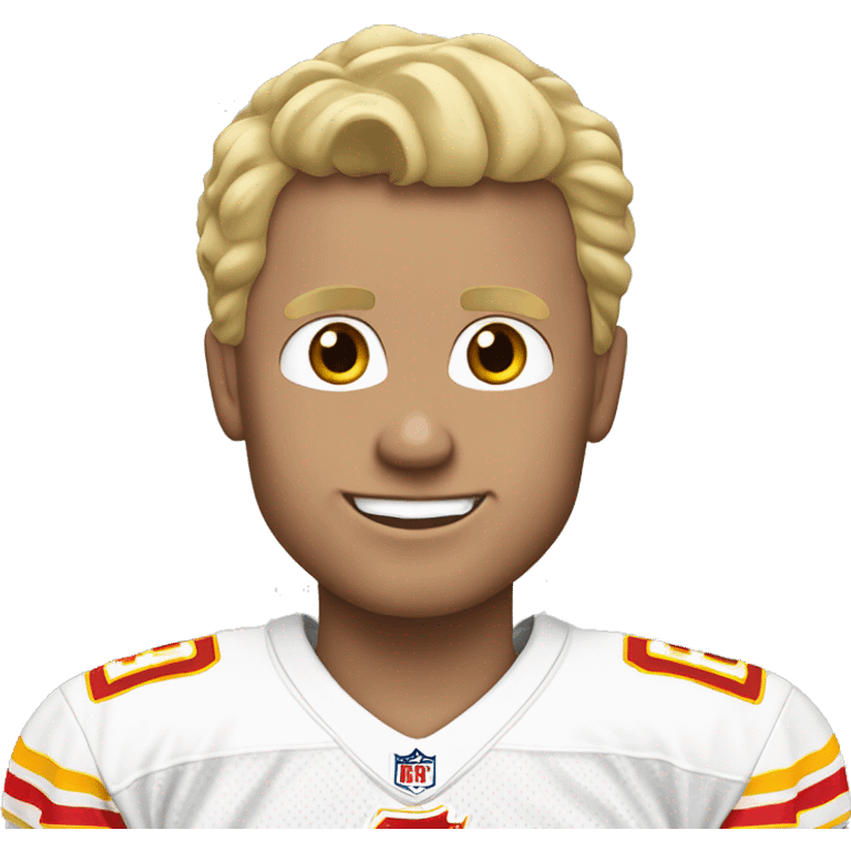 ￼ blonde haired man wearing a Chiefs jersey emoji