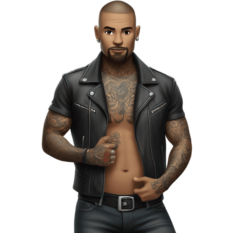 3d photo Realistic handsome tattooed man's biker leathers  emoji