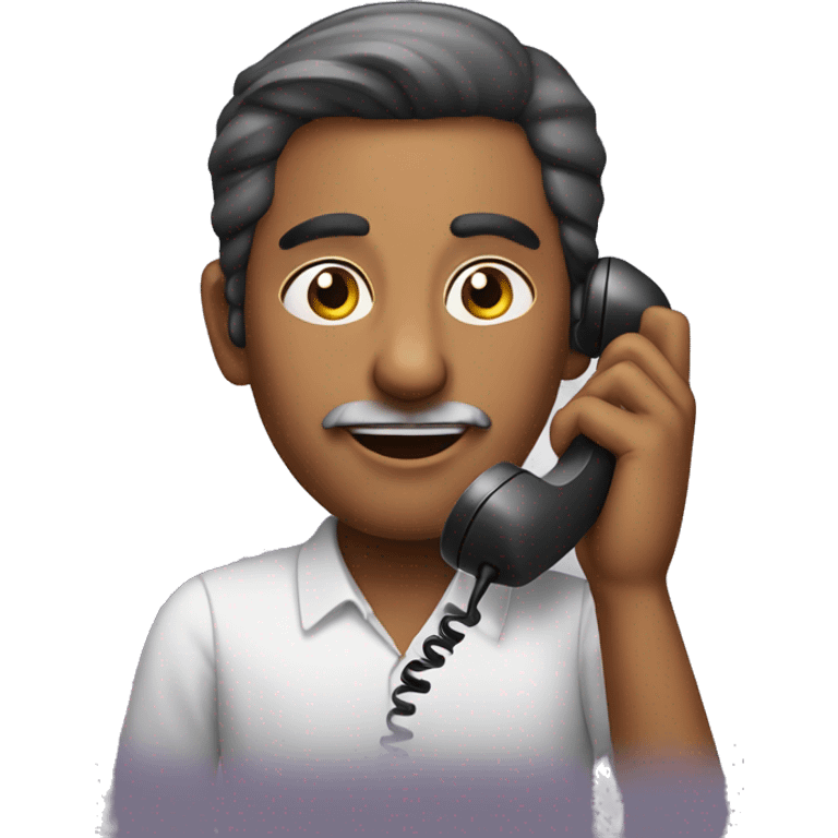 Indian man with funny cat speaking on a desk phone  emoji