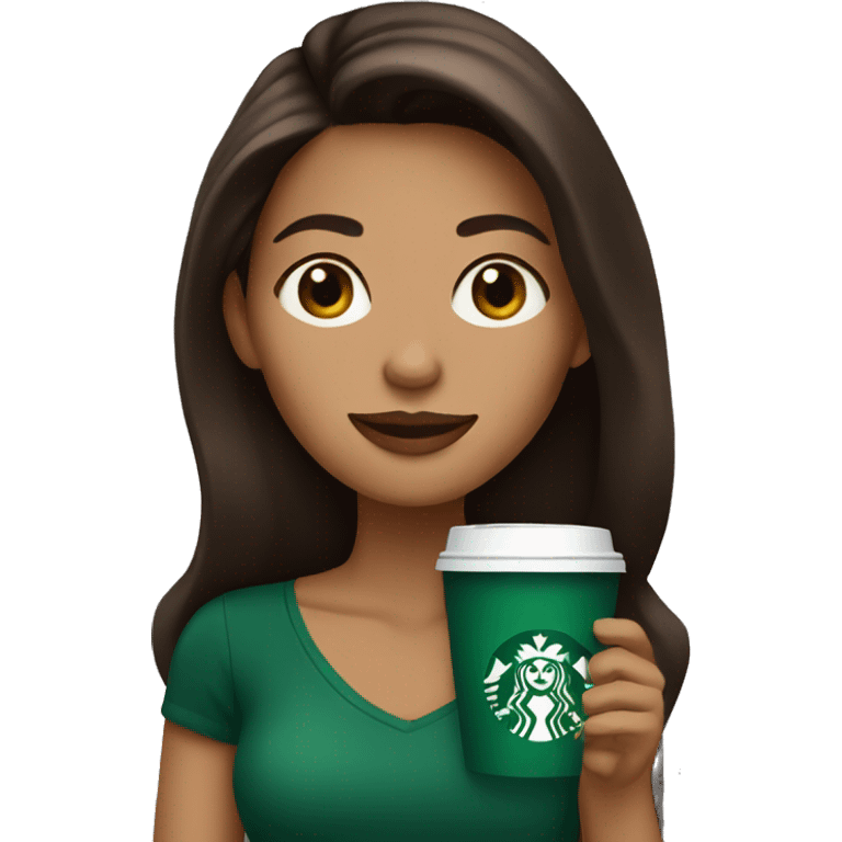 Brunette girl drinking starbucks coffee emoji