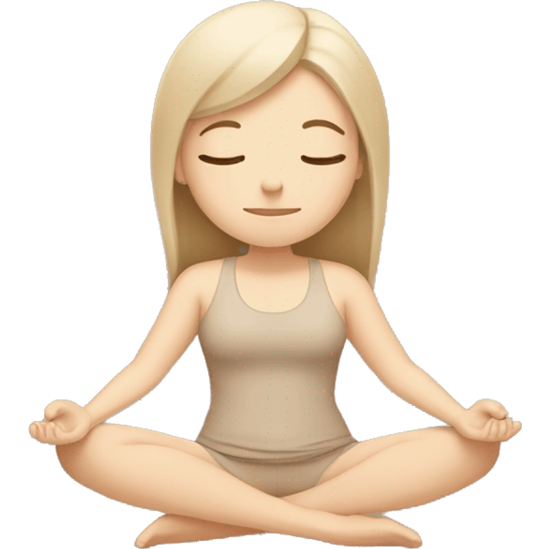 White Girl doing yoga in beige tones  emoji