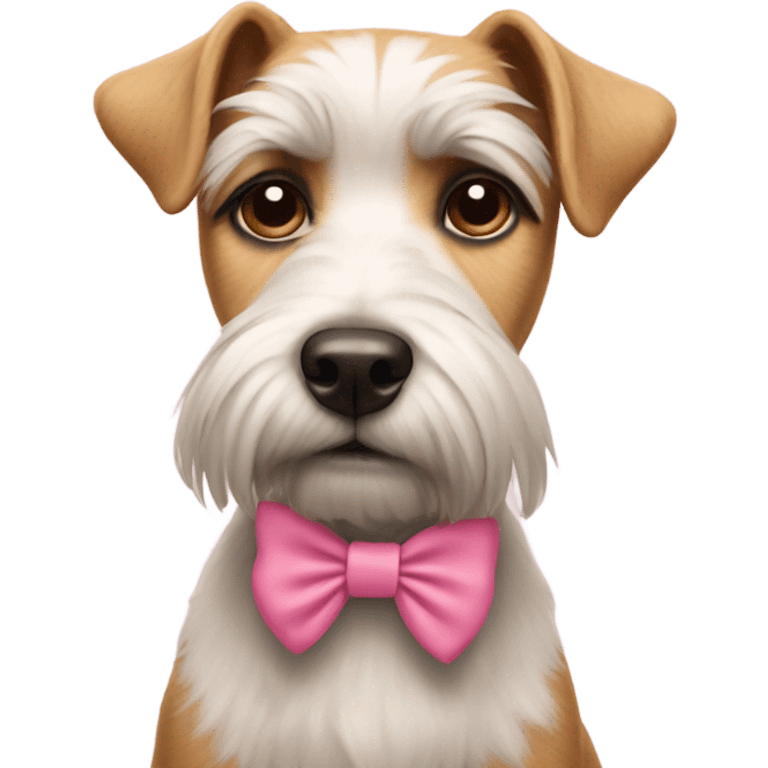 Bored terrier wearing a pink bow emoji