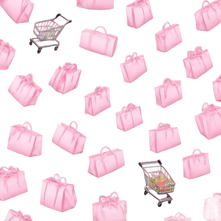 shopping cart full of light pink gift bags emoji