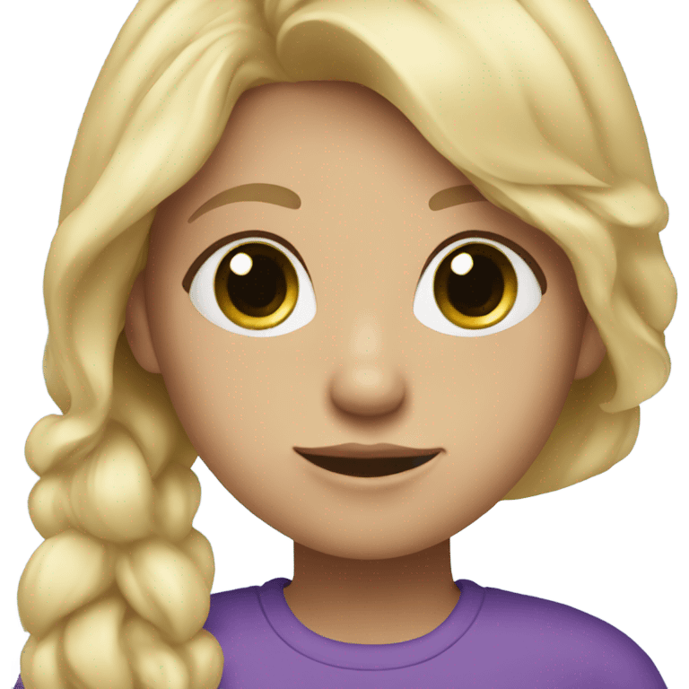 Girl with blonde hair and a purple shirt and blue green eyes emoji