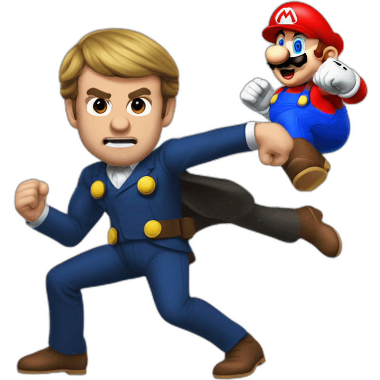 Emmanuel Macron fighting super mario emoji