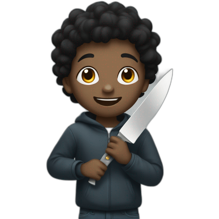 smiling black hair kid with a knife emoji