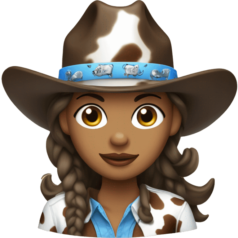 Blue eyed cowgirl with cow print hat emoji