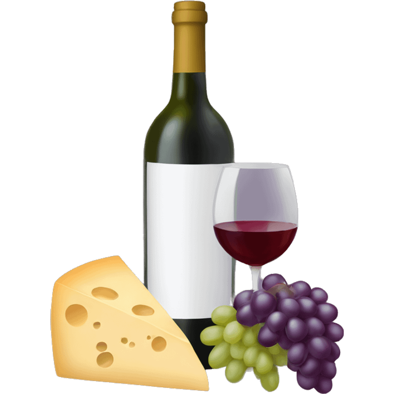 wine bottle with wine glass and grapes and cheese emoji