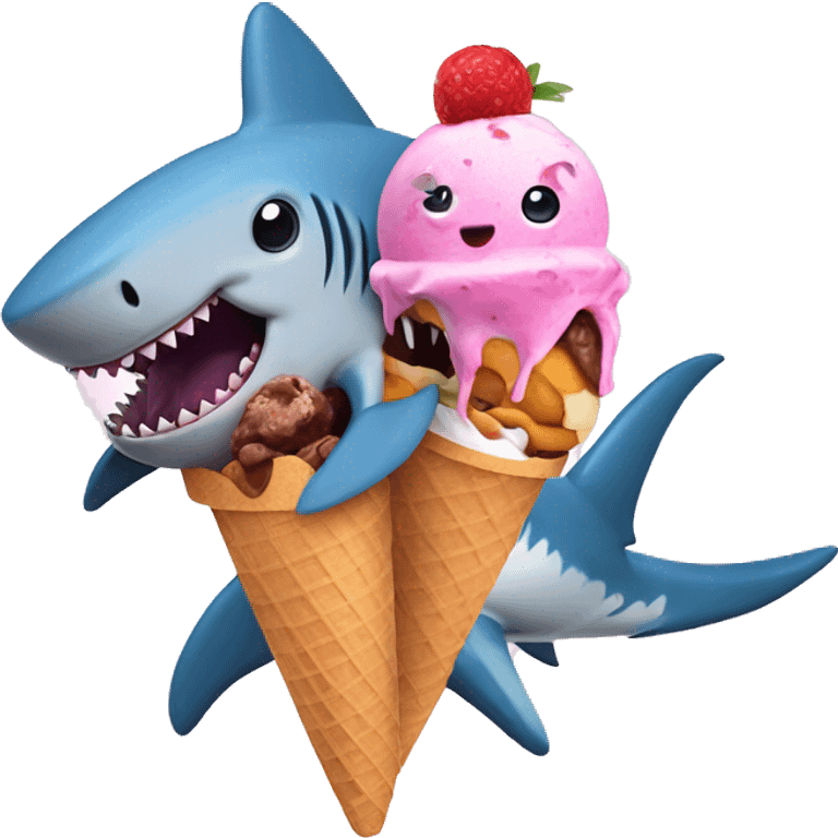 A shark and an octopus sharing an ice cream  emoji