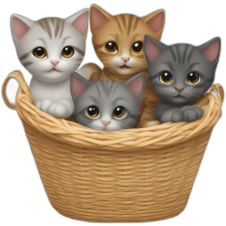 Cute three kittens in a basket. emoji