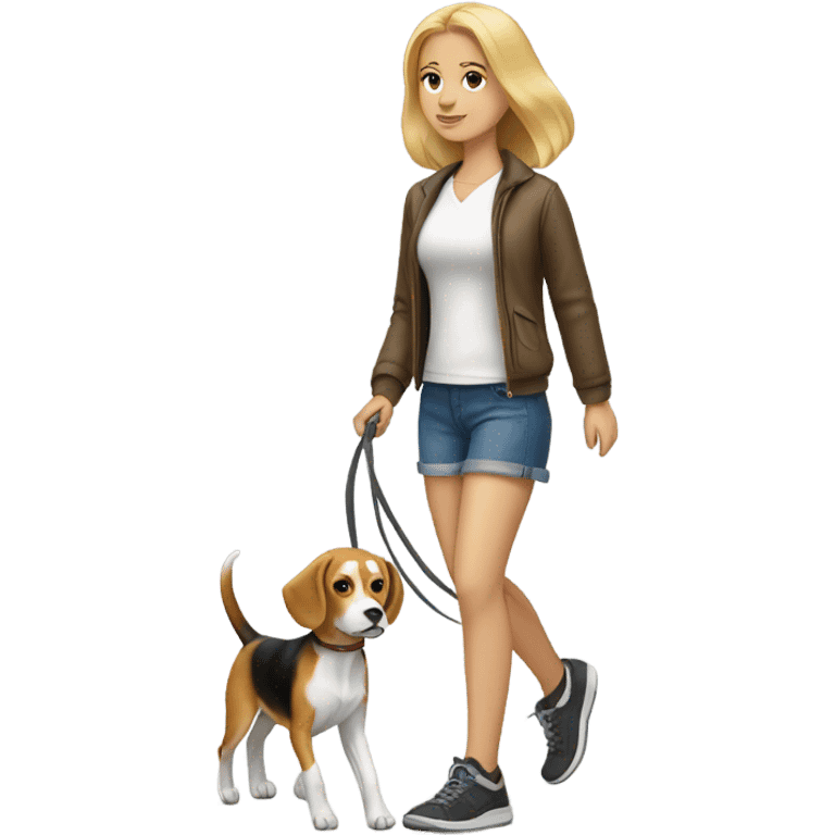 Blonde girl walking a beagle  emoji