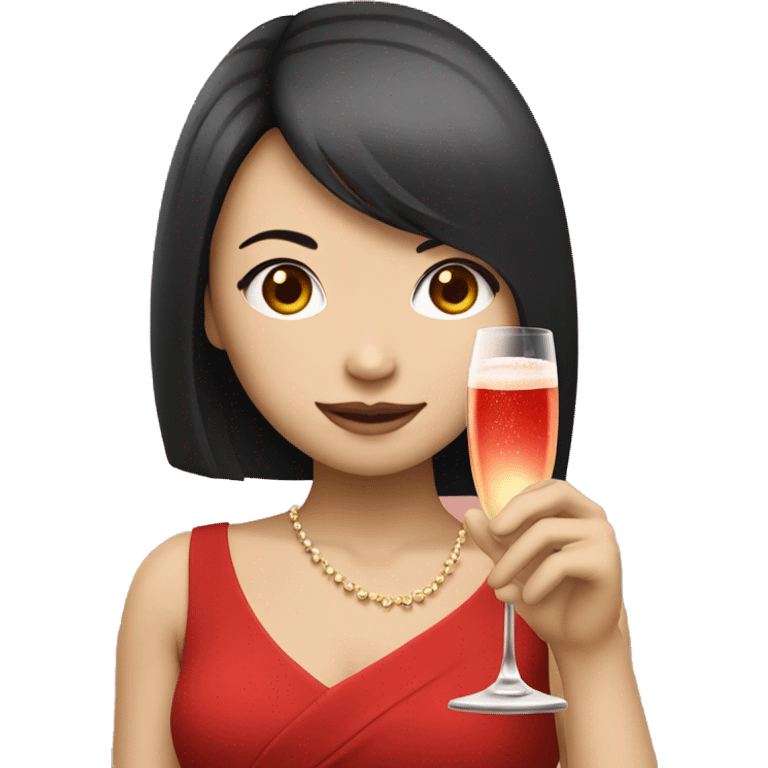 Japanese girl holding a champagne glass in red dress  emoji