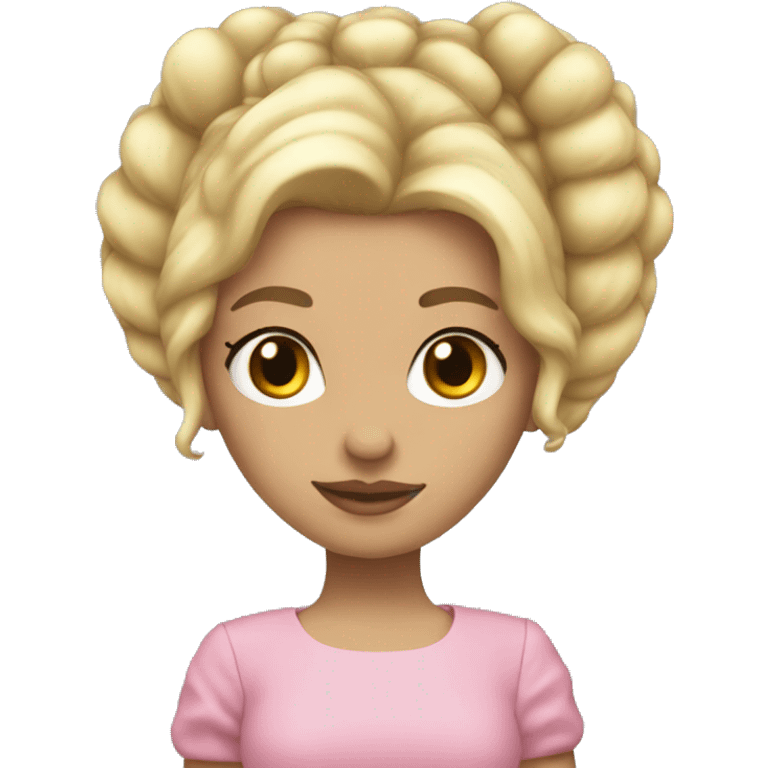 Blonde hair girl with beehive hair and crown in pink puff sleeve dress emoji