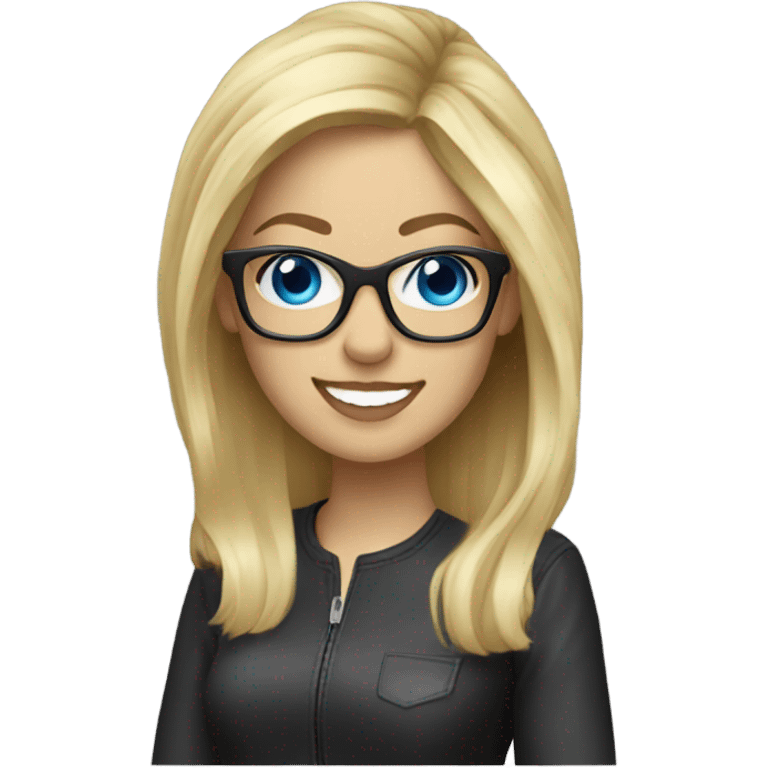 
Realistic Female dj blue eyes blonde hair wearing glasses smiling  emoji