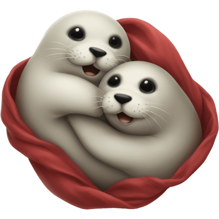 Hugging seals with little red emoji in the middle of them emoji