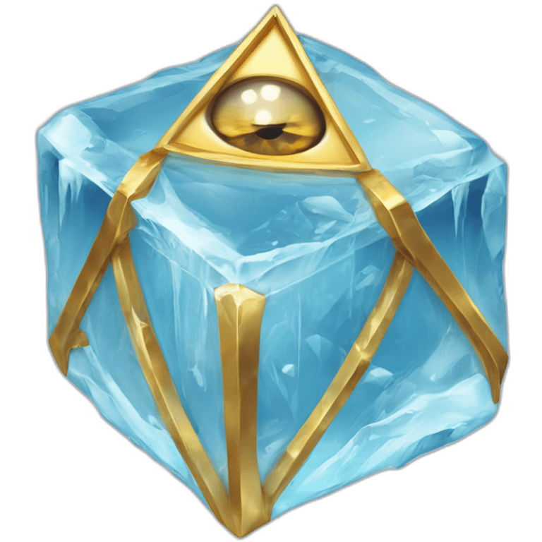 cube of ice with realistic gold mason eye of providence in it emoji