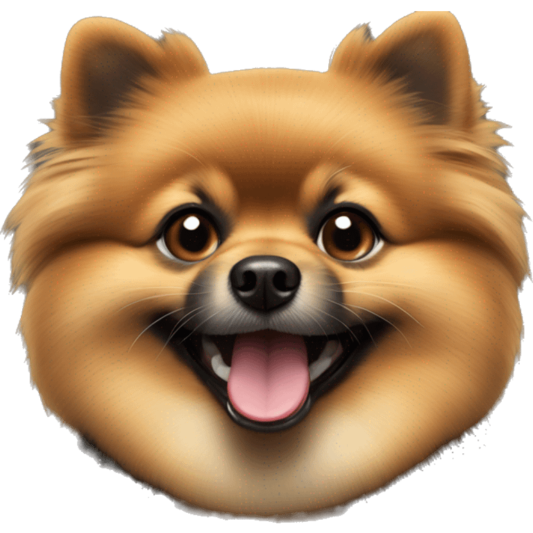 A black and tan Pomeranian, smiling with his tongue out emoji