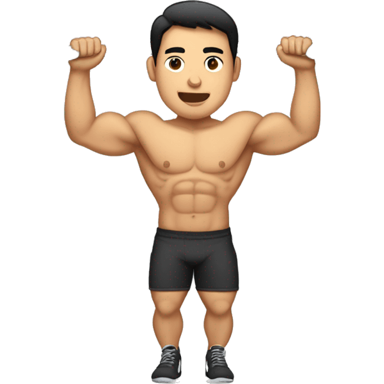 buff gym asian man full body including legs hanging from one hand from a pull up bar emoji