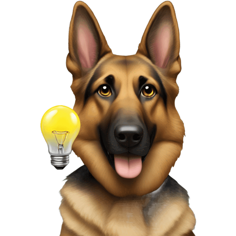 German shepherd with idea lightbulb emoji