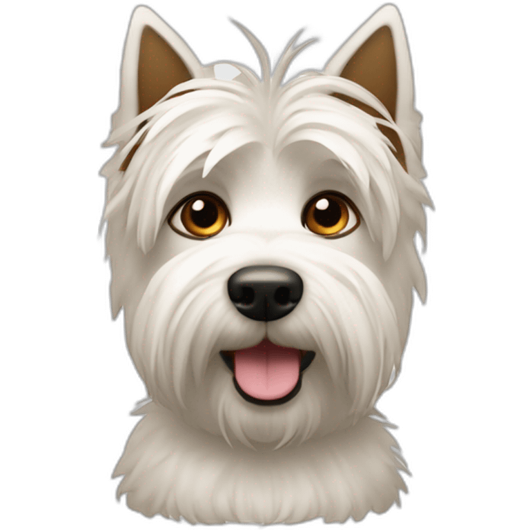 Hombre de pelo castaño de punta con westie emoji