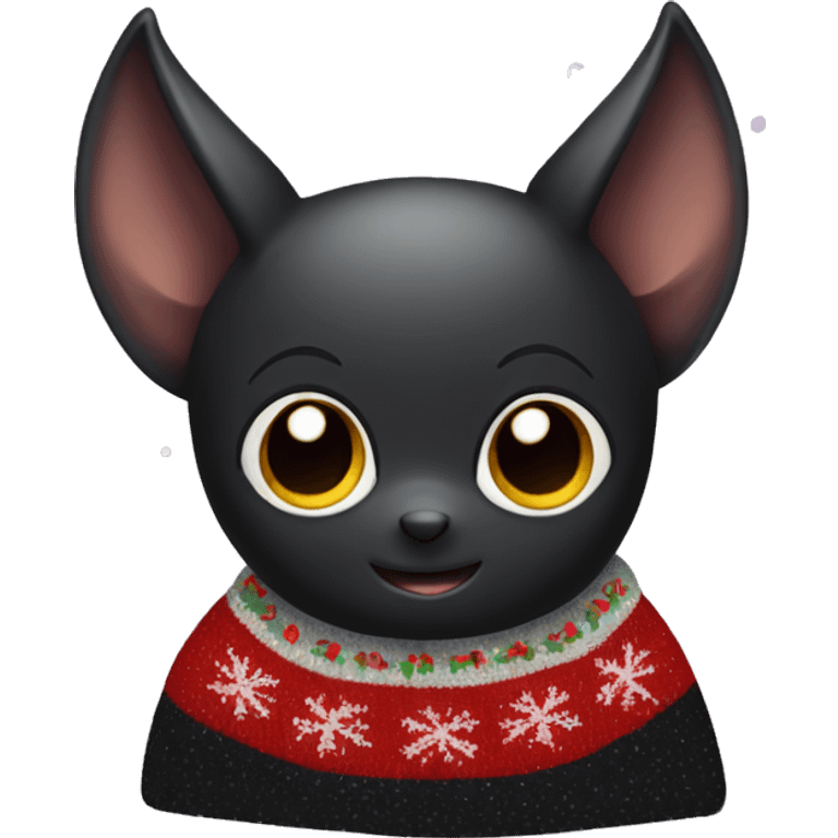 Cute black bat wearing a Christmas sweater emoji