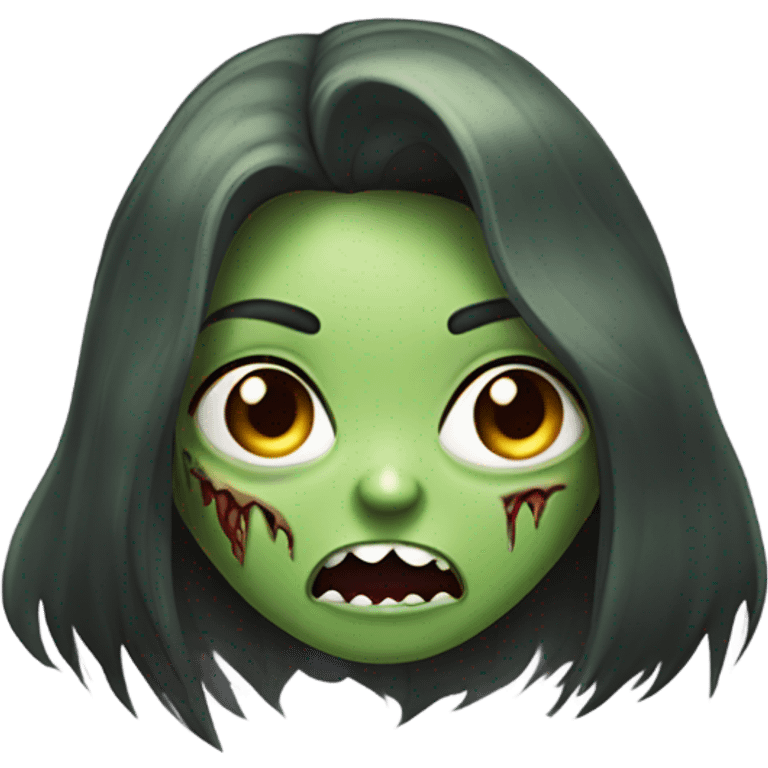 Green Zombie brunette long hair girl with mouth open horror  emoji